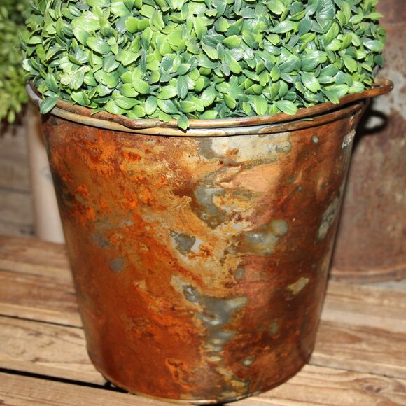 Large Rusty Galvanized Metal Rustic Farmhouse Bucket Pail Planter - Picture 2 of 6